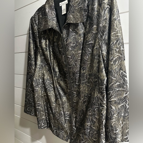 Kim Rogers Woman Gold Flake Silver Full Zip Lined Blazer Jacket Size 18 Shimmer - Picture 2 of 9